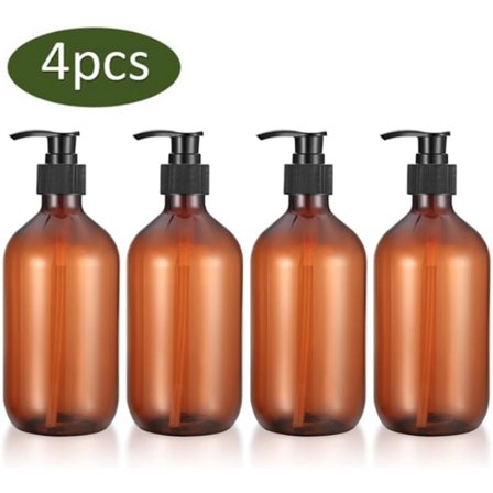 ING Fire-delt pumpeflaskesett - 300 ml - Såpedispenser - Såpedispenser - Gjenfyllbar sjampo- og dusjsåpeflaske - PET-plast