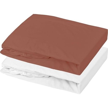 Set med 1 madrasskydd + 1 dra-på-lakan - P'TIT DODO - 70 x 140 cm - Vit / Terrakotta