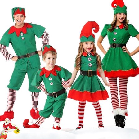 Familj Matchande Barn Vuxen Jul Elf Fancy Dress Xmas Cosplay Kostym