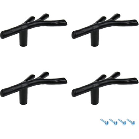 Sorte kvistgrenskapshåndtak Enkelt hull Sink Legering Dekorativt Garderobeskap Skuff Dør Trekk Håndtak Møbelbeslag 68mm Lengde 4 stk JOL