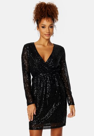 VILA Glitas L/S Wrap Dress Black Klær