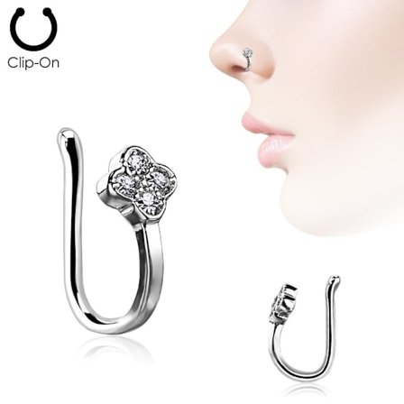 Clip On näspiercing med vita cubik zirkoner