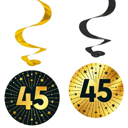 Hängande Swirls 45 år Guld/Svart 4-pack