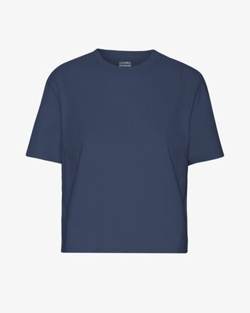 Organic Boxy Crop Tee - Petrol Blue - Female - L