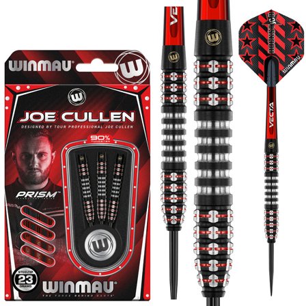 Winmau Joe Cullen Darts 21g/23g Steel Tip - Red/Black/Silver - Rockstar Design