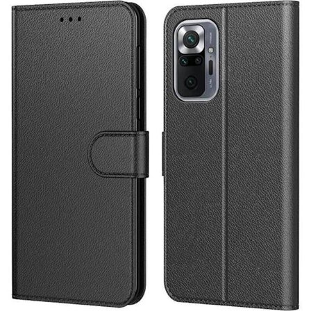 Coque - Redmi - Note 10 Pro 4G - Svart - Lädereffekt - 360 Graders Skydd