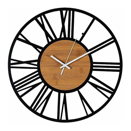 1 stk Vintage industriell svart veggklokke i tre, stille, stue