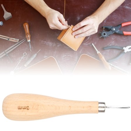 Ruutu-ompeluspiikki teräksinen kartiopora nahkatyökalu pyökkikahva timanttikärkinen piikki (3mm )