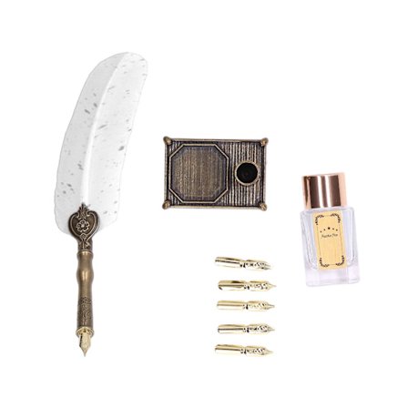 Luksus Vintage Stil Guld Fjer Pen med Base Nibber Blækflaske til Kalligrafi Gave Hvid