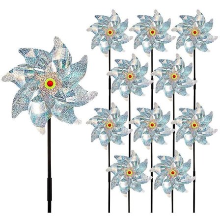 10-pak reflekterende fugleskræmmende vindmøller, vindhjul Fugleskræmmende hængende dekoration Glitrende sølvspinnere til at holde fugle væk