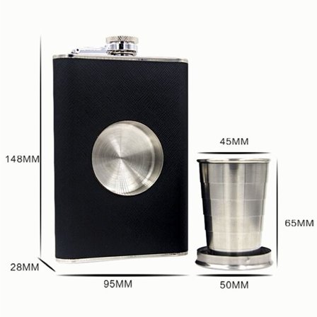 Fickplunta i rostfritt stål med inbyggt snapsglas