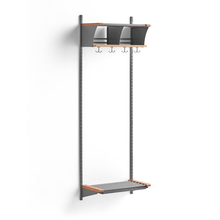 Garderobenschrank JEPPE mit 2 Fächern, Grundelement, 1790x600x310 mm, Alu/Eiche