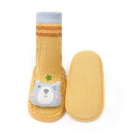 Baby Första Gåskor Halkfria Mjuka Varma Lätta Småbarn Bebis Strumpor Gul 12cm 4.72in