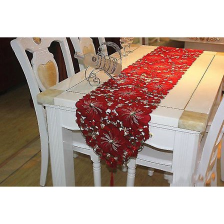 Duge rød bryllup bordløber blomster håndlavet broderet bordløber luksus bord til fest
