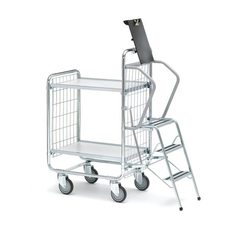 Plockvagn, inkl. stege, 2 hyllplan, 620x 425mm