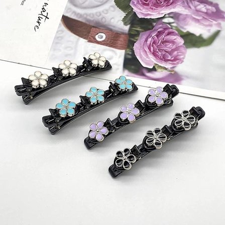 4 stk glitrende krystallstein flettede hårspenner for kvinner, hårspenner med 3 små klips Triple Rhinestone-hårspenner for kvinner/jenter