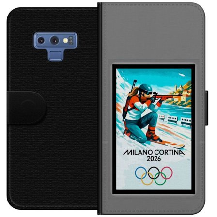 Kompatibelt Lommeboketui til Samsung Galaxy Note9 Retroplakat Cortina Milano 2026 med fjell, vintersportsutøvere, italienske trikolor, Milano-katedral