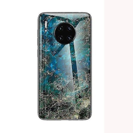 Marmorfodral i härdat glas, stötsäkert, kompatibelt med Huawei Mate 20 Pro - Mörkgrön