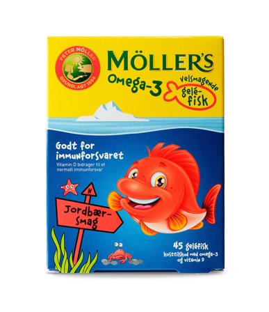 Möller's Tran Omega-3 gelé-fisk med jordbærsmag 45 stk, Helse & Madvarer, Kosttilskud, Hjerne / Hukommelse