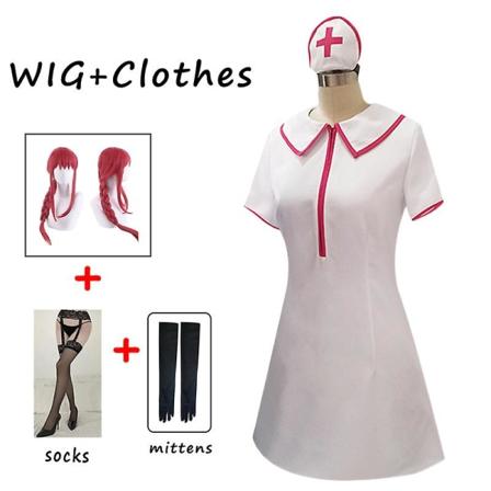 Makima Cosplay Anime Chainsaw Man Kostyme Svart Trench Skjorte Uniform Parykk Dress Strømper -a L Nurse WIG