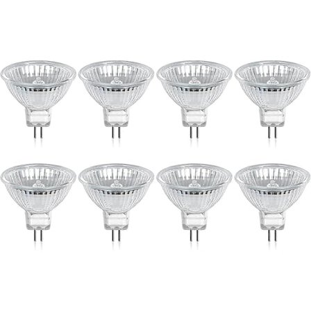 Pakke med 8 halogenpærer Gu5.3 Mr16 35w 12v dimbar - Varmhvit 2800k, 400 lumen, glassdeksel Jz