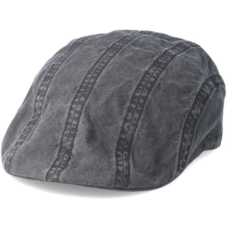 Stetson - Zwart flatcap Cap - Ivy Delave Organic Cotton Washed Black Flatcap @ Hatstore