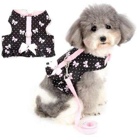 Sele og bånd for liten hund valp jente jakke kjoleSvart M, Anti Pull Kitten Sele Myk Bomull Polstret Fargerik med Søt Sløyfe for Chihuahua Yorks