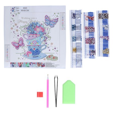 5D-timanttimaalaus DIY Kiiltävä perhonen teekuppi täysi pora kodin sisustus