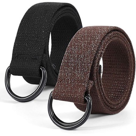2-pack Canvasbälte för män med dubbel D-ring, slitstarkt och justerbart vardagsbälte