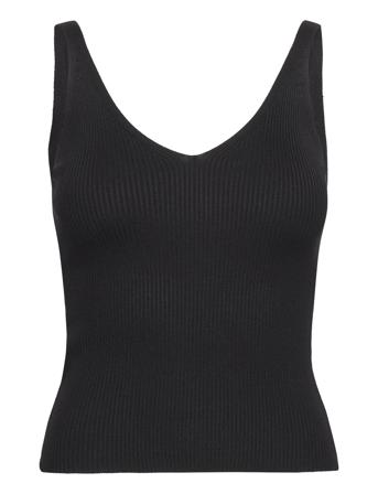 V-Neck Knitted Top T-shirts & Tops Sleeveless Svart Mango*Betinget Tilbud