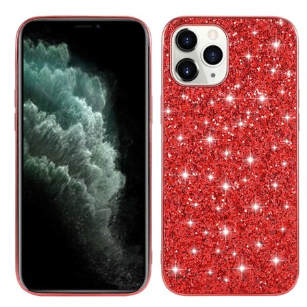 Fodral för iPhone 16pro Blinkande röd Elektroplätering glitter Läder Grovt pulver diamantläder