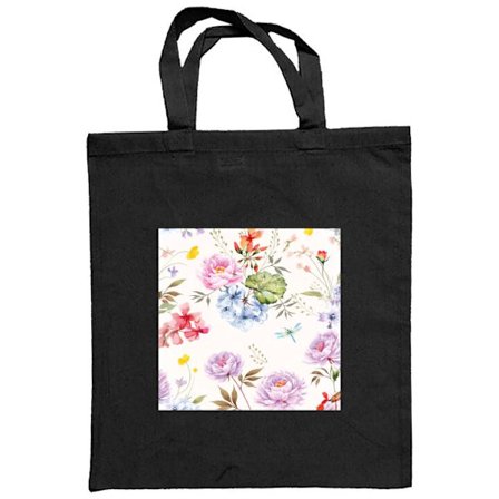 Stofpose Blomstret mønster med håndmalet blomster, sommerfugle og insekter i romantisk skandinavisk stil til plakater, tapeter og mobilcovers.