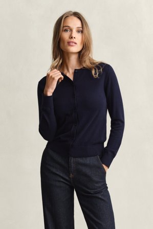 GANT Damen Leichte Rundhals-Strickjacke (XXL) Marineblau