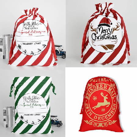 Sæt med 4 tomtesække med mønster (1), juleposer