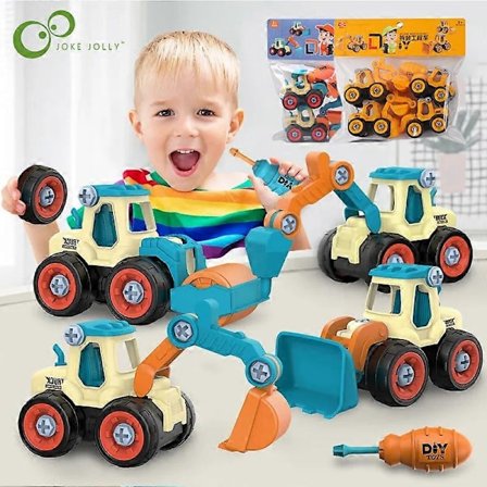 4 stk. Konstruktion Legetøj Ingeniørbil Brandbil Skrue Saml og Skil Ad Fantastisk til Børn Drenge Lærerigt DIY Legetøj til Børn