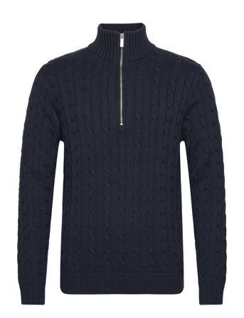 Slhryan Structure Half Zip Knitwear Half Zip Pullover Marineblå Selected Homme*Betinget Tilbud