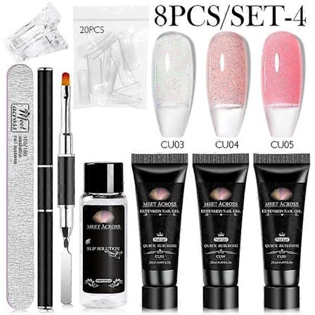 MEET ACROSS Forlengelses Neglegel Polish Sett Akryl Krystall Bygging Full Polygel For Negler Kit UV Lakk Neglekunst Manikyr Sett[YJD]