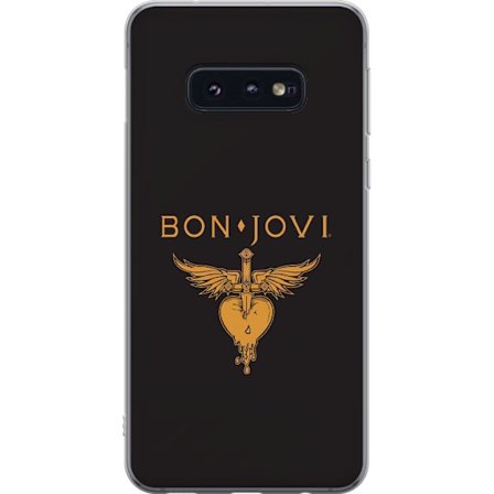 Kompatibelt Mobilskal till Samsung Samsung Galaxy S10e Ikonisk musikillustration med bevingat hjärta och dolk i guldtoner på mörk bakgrund, kraftfu