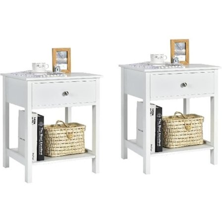 COSTWAY Sæt med 2 2-lags sengebord Modern Simple Style 48 x 40 x 58 CM Hvid