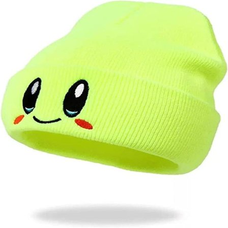 Håndlavet - Kirby Beanie Voksenstørrelse Anime Hat Tilbehør Kawaii, med pænt broderet mønster, Medium Lysegrøn