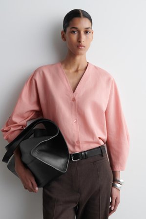 COS Women's Camisa De Lino Y Algodón Con Cuello De Pico in Rosa