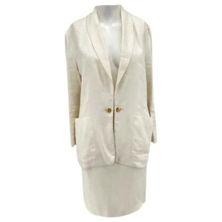 Chanel Vintage, Pre-owned Fabric outerwear Wit, Dames, Maat:L