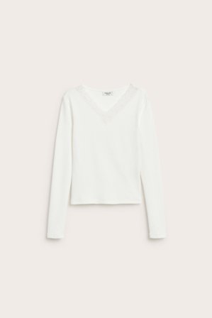 Kappahl | Ribbad långärmad topp | Offwhite
