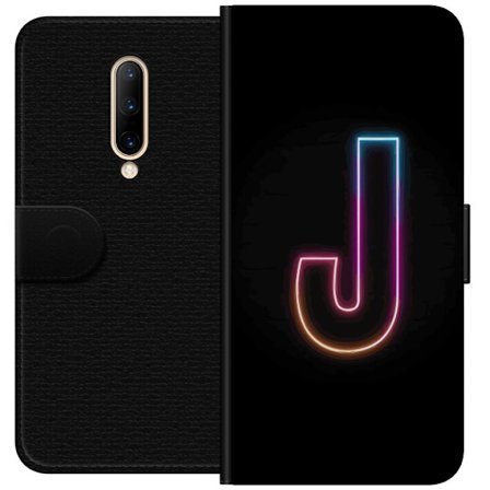 Kompatibel Tegnebogsetui til OnePlus OnePlus 7 Pro Minimalistisk neonbogstav J i farveskiftende lys mod sort baggrund