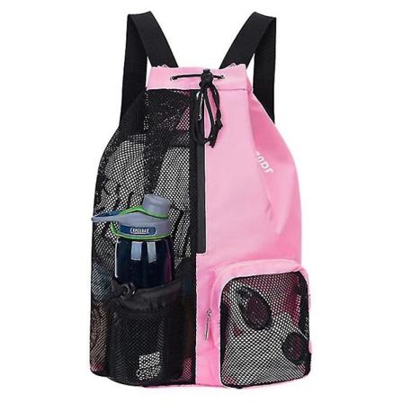 Snørebånd Svømning Fitnesscenter Pool Rygsæk Adskilt Vandtæt Tørt Rum Taske Tør Og Vådt Taske Svømning Gear Mesh Taske Pink