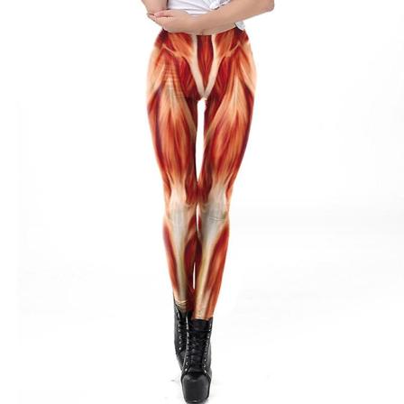 Naisten Halloween 3D Muscle Print -asu Skinny Catsuit Stretch Jumpsuit Bodysuit LEGGINGS XXL