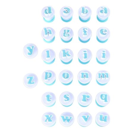 26-delt sæt med forme til små bogstaver: Stempeludstikkere til fondant, småkager, kager – fødevaregodkendt plast, brugervenligt prægeværktøj