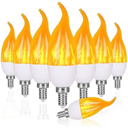 LED Flamme Flakkende Pære LED Brandemuleringslys E27 Lysestage Lampe 3 Tilstande Belysning Kreativ Juleatmosfære Lampe Boligindretning 8 Stk