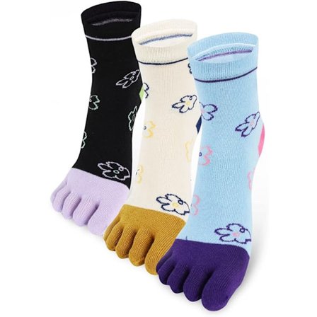 Tåstrømper - Dame - Fem-tå strømper - 3 par: Sort + Hvid + Blå