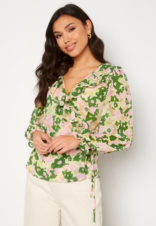 Object Collectors Item Kirsten L/S Wrap Top Artichoke Green AOP: Klær